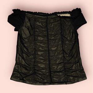 Torrid Black Rusched Off The Shoulder Mesh Top